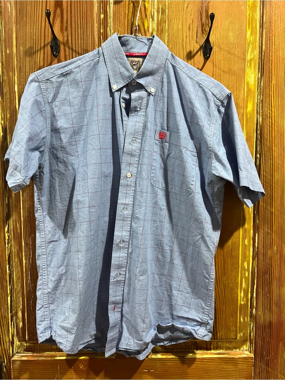 Cinch Men's Light Blue Windowpane Short-Sleeve Button-Down Shirt